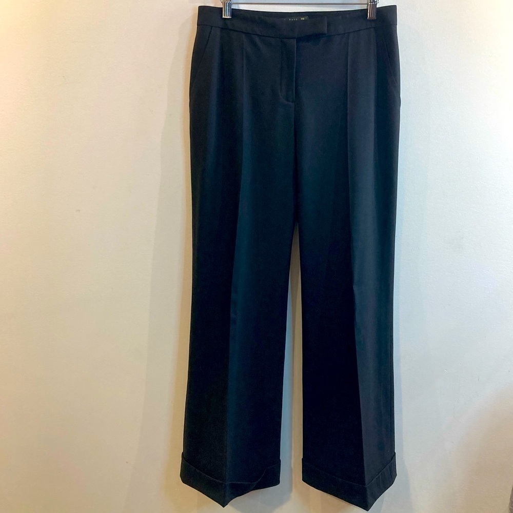 BAIA  Sz 8 97% Wool 3% Lycra Unlined Wide Leg Pockets Cuffed Hem Pants Trousers